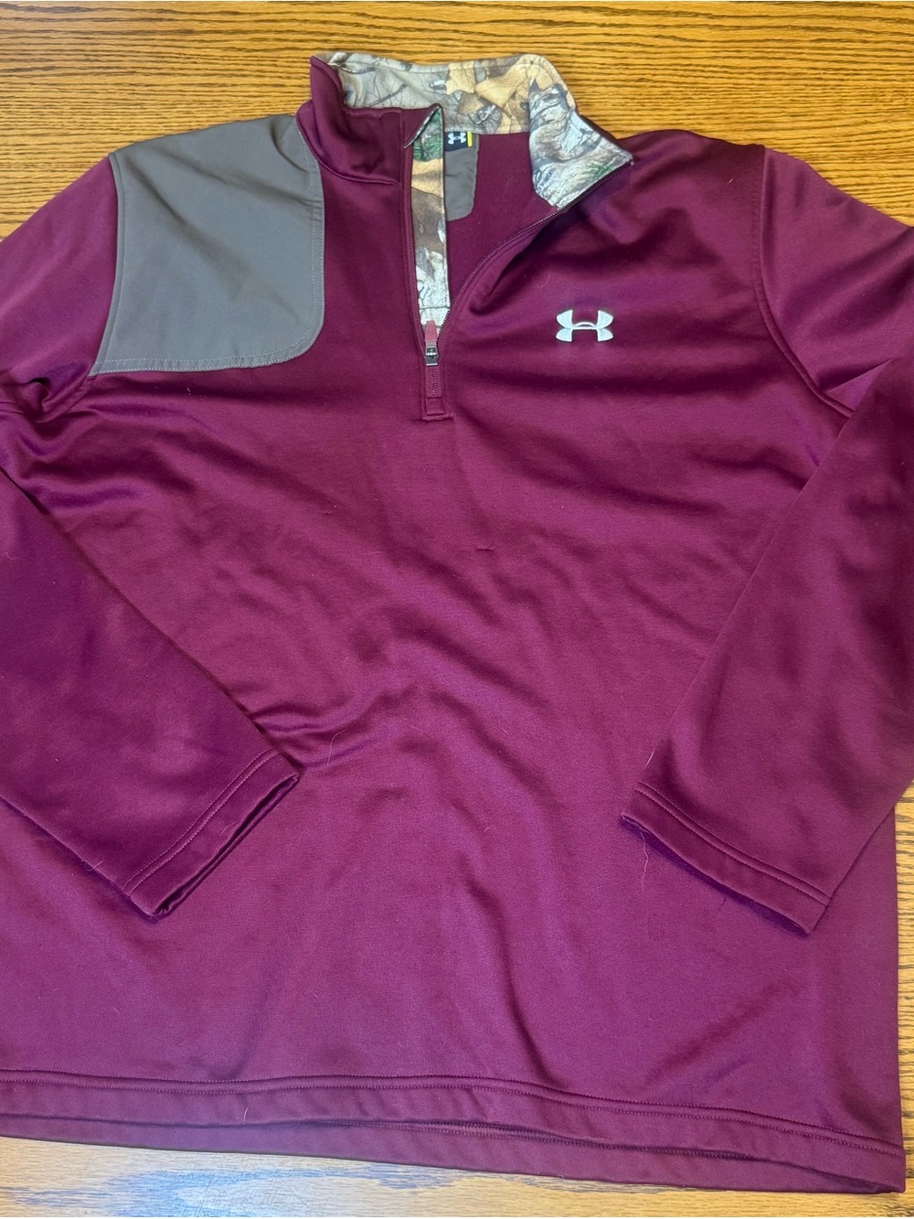 Under Armour Boys' Maroon 1/4 Zip Pullover with Gray Shoulder Panel